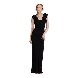 Laundry by Shelli Segal Black Ruffled Sleeve Maxi Dress Women's Gown Size 12